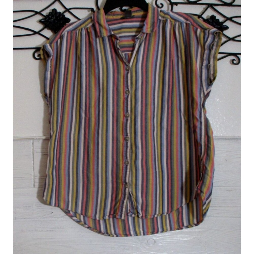 Eddie Bauer Oversized Top Women's Size S Multicolored Striped Button Up